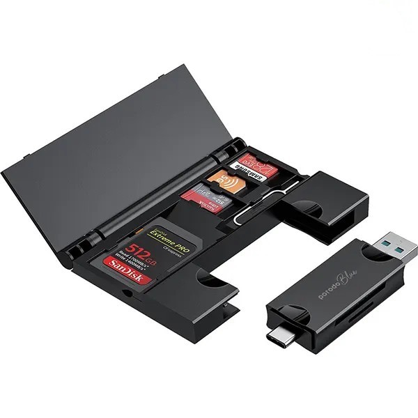 website-tempsasasdede Porodo Blue 2-in-1 Card Reader with Card Holder - Image 1